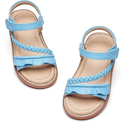 Vista 35 de GINFIVE Sandalias planas para niñas pequeñas, zapatos de vestir con punta Gf361-marrón
