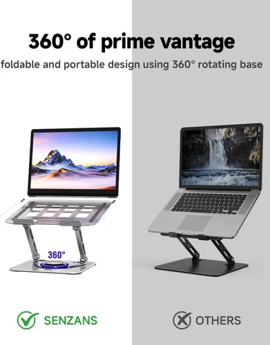 Vista 4 de Soporte para computadora portátil para escritorio, soporte ajustable giratorio para computadora, base de rotación de 360°, soporte ergonómico