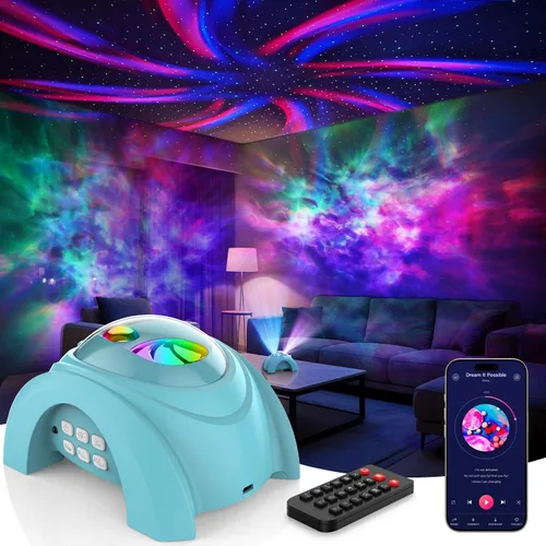Vista 12 de Rossetta Proyector de galaxia de doble lente, proyector de estrellas para dormitorio con ruido blanco y altavoz Bluetooth, control remoto