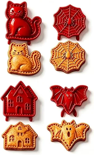 Vista 8 de Juego de moldes para tartas de mano de Halloween, suministros reutilizables E-4 piezas