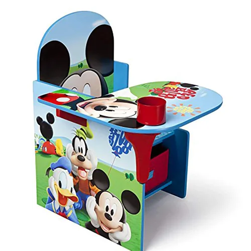 Vista 2 de Delta Children Escritorio con silla con compartimento de almacenamiento, Mickey Mouse de Disney y caja de juguetes de lujo, Mickey Mouse de Disney