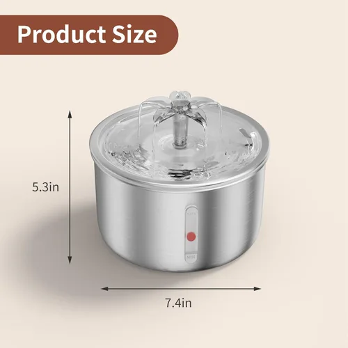 Vista 8 de Fuente de agua para gatos de acero inoxidable, fuente de agua para gatos de 68 onzas / 2.0 L con boquilla de cascada de flores, fuente de agua