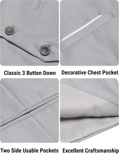 Vista 5 de COOFANDY Chaleco de traje de negocios casual para hombre, ajustado, a la cintura, formal