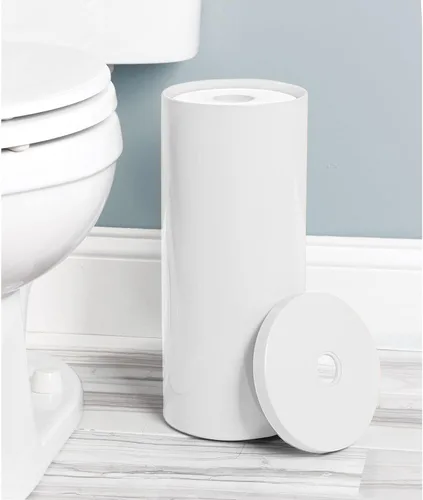 Vista 3 de mDesign - Organizador de papel higiénico de pie para piso con cubierta, almacenamiento de 3 rollos de papel de seda para ahorrar espacio para baño