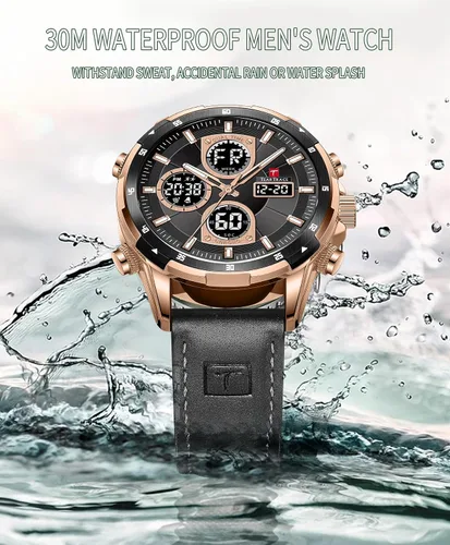 Vista 3 de TEARTRACE Watches for Men Luxury Business Waterproof Calendar Leather Strap Digital Chronograph Analog Wristwatch
