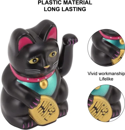 Vista 5 de Gato de la fortuna de la suerte Maneki Neko de 4 pulgadas, decoración de gato de la suerte que agita a mano para el hogar, adorno de escritorio