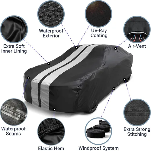 Vista 4 de iCarCover Funda de coche personalizada para Chevy Aveo Hatchback (2004-2018), impermeable, para todo tipo de clima, lluvia, nieve, UV, protector