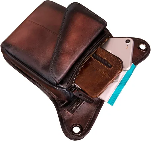 Vista 8 de Riñonera de cuero para hombres y mujeres, bolsa de protección multiusos, para motocicleta, deportes al aire libre, ciclismo, equitación, senderismo