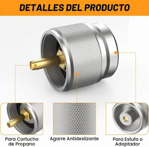 Vista 3 de 2 adaptadores de estufa de campamento, adaptador de recipiente de GLP, entrada de tanque de propano de 1 libra, EN417, adaptador de salida