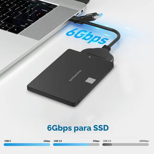 Vista 2 de BENFEI Cable SATA a USB, adaptador de disco duro USB C/USB 3.0 a SATA III 2 en 1 compatible con HDD y SSD de 2.5 pulgadas