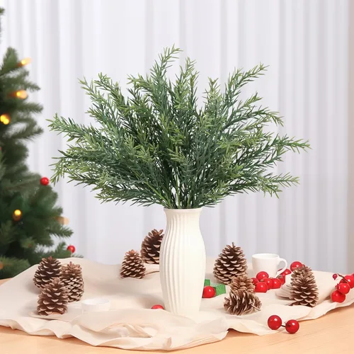 Vista 4 de EDIMENS 3 paquetes de ramas artificiales de cedro de 22.4 pulgadas, tallos sintéticos de cedro de Navidad, ramas de vegetación de hojas sintéticas