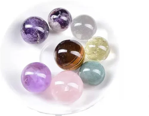 Vista 5 de Bolas Baoding de cristal de amatista de 1.4 pulgadas, pequeñas bolas curativas de cuarzo morado, bolas de mano para terapia de manos, alivio