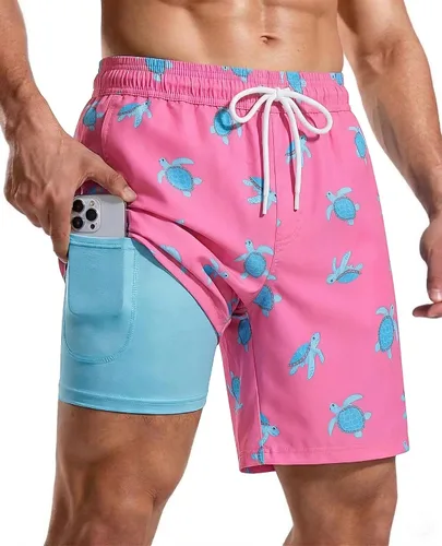 Vista 13 de Bañador para hombre con forro de compresión de 7 pulgadas B-rayas azul-blancas