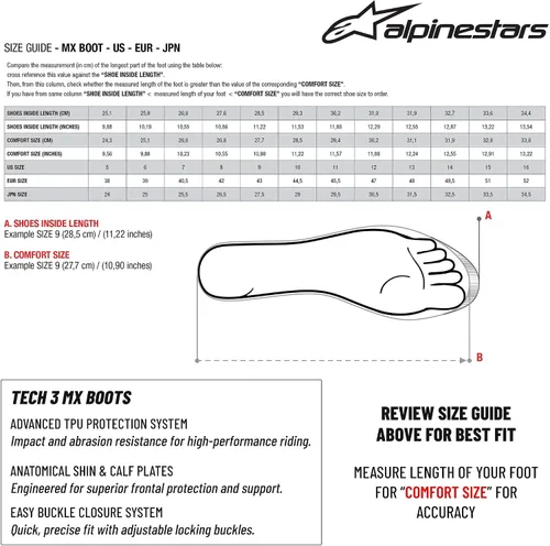 Vista 5 de Alpinestars Tech 3 - Botas de motocross para adulto, Negro/Blanco