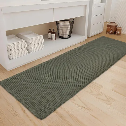 Vista 32 de ZALL - Tapete de baño de punto gofre beige, súper absorbente, antideslizante, largo, color crema, 24 x 72 pulgadas, lavable a máquina, ultra suave