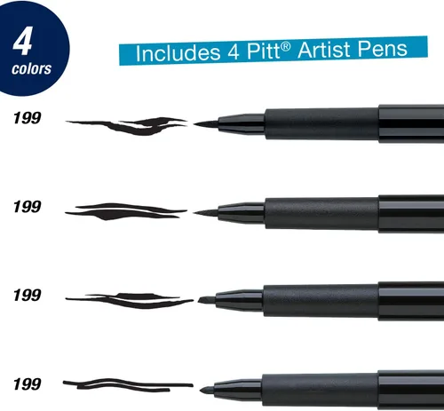Vista 2 de Faber-Castell Black Modern Lettering Pitt Artist - Juego de 4 bolígrafos
