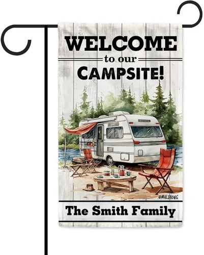 Vista 17 de Custom Welcome to Our Campsite Flag RV Camping Decor 12.5"x18" R26 Style 1