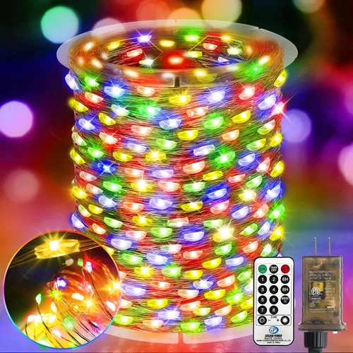 Vista 21 de KNONEW Guirnalda de luces de Navidad para exteriores de 100 pies, 300 luces LED para exteriores, impermeable, 8 modos, decoración para bodas Blanco