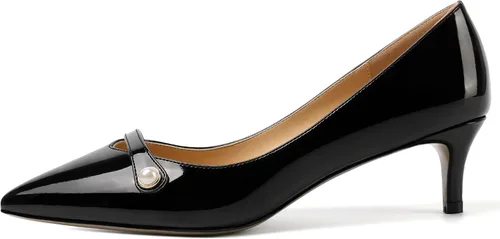 Vista 2 de ROSERWISH Zapatos de vestir de tacón bajo con patente para mujer, para fiesta, sexy, para fiesta, boda, patente, gatito, zapatos de vestir de 2