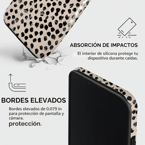 Vista 5 de BURGA - Funda p/teléfono compatible con iPhone 13 Pro, carcasa rígida híbrida de 2 capas + Funda protectora de silicona, almendras latte a lunares