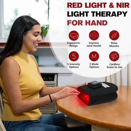 Vista 7 de DGXINJUN Terapia de luz roja inalámbrica para dedos de mano, alivio del dolor de palma, dispositivos de terapia de luz infrarroja cercana, portátil