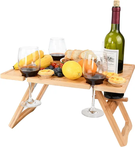 Vista 9 de Tirrinia Mesa Portátil de Picnic para Vino, Regalo de Vino Ideal para Mujeres y Hombres, Pequeña Mesa Plegable para Picnic al Aire Libre y Bandeja