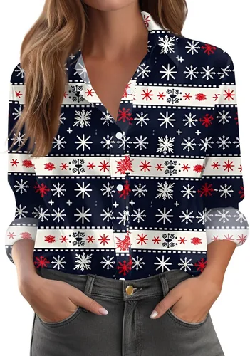 Vista 5 de Camisetas de San Valentín para mujer, camisas con botones, blusas de corazón, elegantes, informales, cuello de solapa, manga larga, suave, cómoda