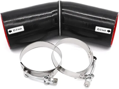 Vista 2 de Acoplador de codo de 45 grados de 4 capas de manguera de silicona de 2.5 pulgadas (63 mm) con abrazaderas de perno en T para tubo de intercooler