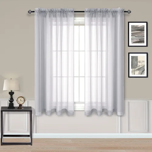 Vista 50 de Cortinas traslúcidas negras de 45 pulgadas de largo para ventanas de baño, juego de 2 paneles, cortinas de media ventana para cocina y dormitorio