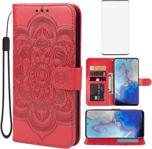 Vista 8 de Funda para Galaxy S20, para Samsung SM-G981U Wallet con protector de pantalla de vidrio templado, funda de cuero con diseño de mandala para Samsung