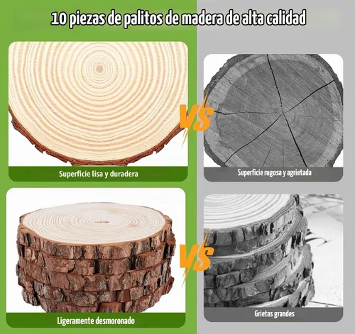 Vista 5 de ilauke Rebanadas de Madera, 10 Piezas de 3.5"-4" de Madera Natural Redondas, Círculos de Madera con Corteza, Kit de Madera Sin Terminar