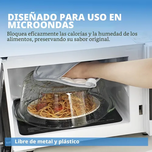 Vista 3 de Tapa alta de vidrio para microondas contra salpicaduras para alimentos con orificio de ventilación 100% segura para alimentos, tapa protectora