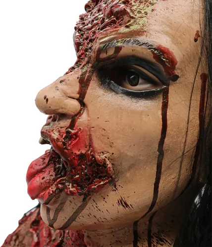 Vista 3 de Bulex Máscara de fantasma de mueca de terror de Halloween, piel de emulsión de zombi aterradora con pelo rojo