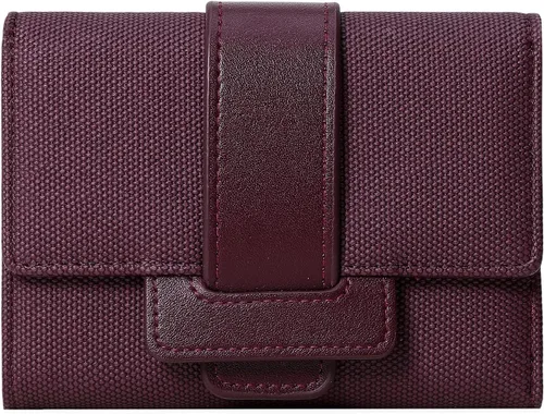 Vista 10 de Cartera pequeña para mujer, de piel, plegable, compacta, con bloqueo RFID, con bolsillo con cremallera para monedas, A01 Rojo Vino, Classic