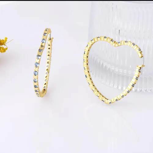 Vista 4 de G&GEMSJEW Gold Big Heart Earrings Women Colorful Cubic Zirconia Big Hoops Earrings 18K Gold Plated Heart-shaped CZ Heart Crystal Earrings