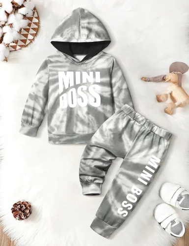 Vista 6 de Von kilizo Conjunto de 2 piezas de ropa de otoño para bebé, sudadera con capucha y pantalones de teñido anudado