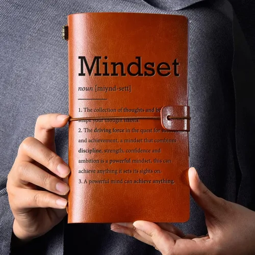 Vista 2 de Cuaderno de cuero con definición de mentalidad inspiradora de mujeres y hombres, regalo motivacional para mujeres y hombres, cita positiva, diario