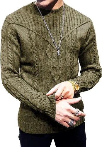 Vista 2 de SAVKOOV - Suéter de punto con cuello redondo y manga larga para hombre Verde Armada (ArmyGreen)