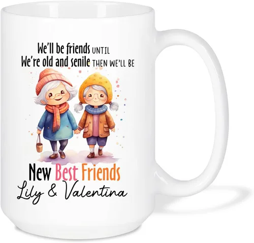 Vista 14 de Taza de café personalizada de alma gemela, taza de café de amistad personalizada para mejores amigos con nombres, mejores amigos, hermanas del alma
