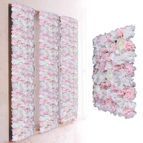 Vista 21 de Panel de pared de flores artificiales 3D, 24 x 16 pulgadas, 10 paneles de fondo de pared para exteriores, interiores, fiestas, bodas, día de San