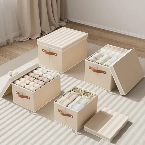 Vista 5 de Contenedor de almacenamiento plegable, caja de almacenamiento de 10.2 x 7.8 x 6.7 pulgadas con tapa, organizador de armario para organizar con asas