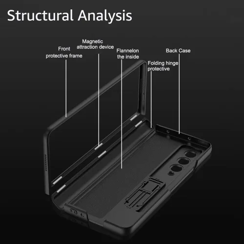 Vista 4 de Funda protectora para Samsung Galaxy Z Fold 4 5G con bisagra magnética con 3 modos de soporte ajustables, ultrafina de lujo, a prueba de golpes