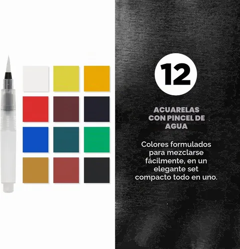 Vista 2 de SAKURA XCNW-12H XNCW-12H, Juego de acuarelas de campo de 12 colores surtidos con pincel