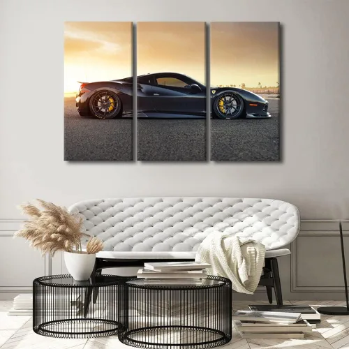 Vista 46 de Arte de pared de auto deportivo rojo para sala de estar, arte de pared de lienzo de súper auto genial, imágenes pósters, 3 piezas, arte moderno