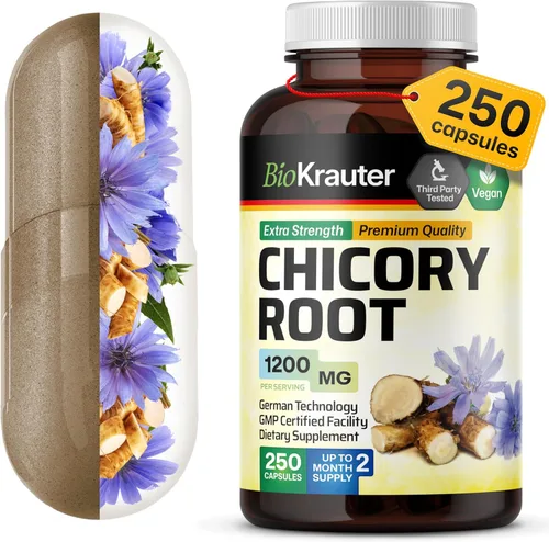 Vista 9 de BIO KRAUTER® Raíz de achicoria para apoyo intestinal y digestivo, prebióticos veganos puros y suplemento de fibra en cápsulas de 1200 mg por