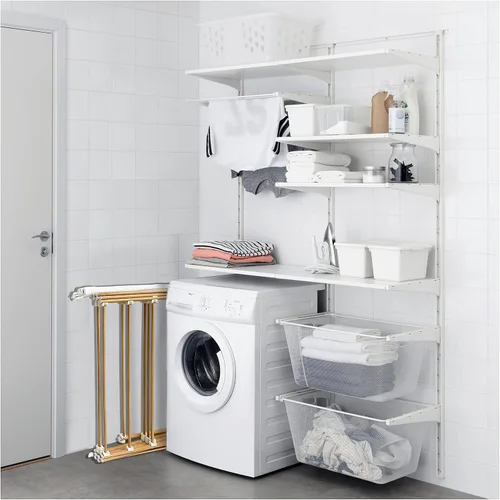 Vista 3 de VOUNOT Torre extensible plegable para ropa con 3 niveles de aspecto de madera de metal, 29.5 x 24.8 x 66.5 in