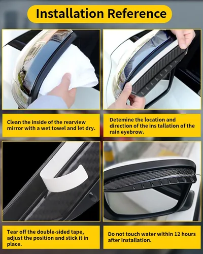 Vista 6 de Espejo lateral protector de lluvia para espejo retrovisor de automóvil, espejo de fibra de carbono, visera de lluvia, protector de humo para Negro
