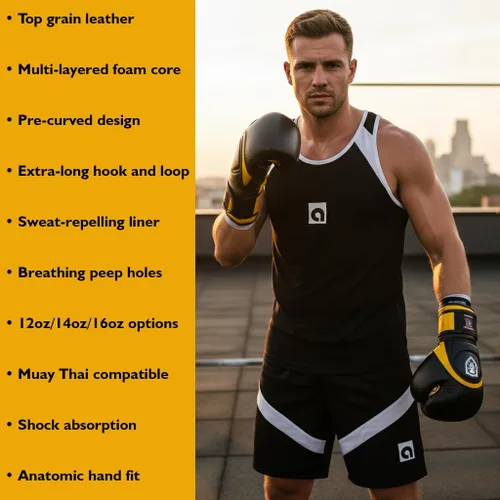 Vista 6 de Invincible Fight Gear Professional Hook and Loop Leather Training Boxing Gloves v2.0 - Ideal for Boxing, Kickboxing, Muay Thai, MMA for Men Women