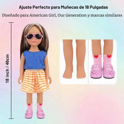Vista 7 de MSYO - 8 accesorios de muñeca para muñecas de 18 pulgadas, 3 pares de zapatos, 3 pares de calcetines y 2 pares de gafas, juego de vestir pastel
