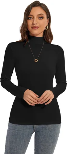 Vista 3 de Women's Long Sleeves Mock Turtleneck Tops Basic Stretch Slim Fit Lightweight Cozy Under Layer T-Shirts
